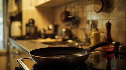 Cozy Kitchen with Frying Pan on Stove