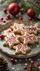 Fototapeta premium a plate of cookies decorated with red and white icing