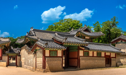 Fototapeta premium Ruins of the Changdeokgung Palace, an architectural jewel partially rebuilt, a today, Jongno District, Seoul, South Korea