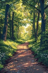 Fototapeta premium Sunlit Path Through Lush Forest