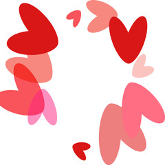 Red hearts confetti. Scatter cornered border on white valentine background.