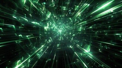 Fototapeta premium Dark plexus backdrop with streaks of bright green, ample text space in the center for vibrant displays