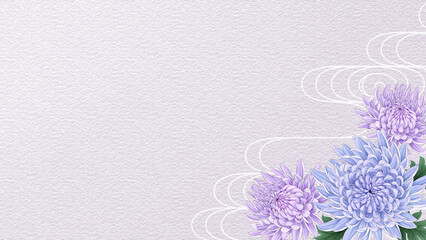 菊　和背景　和紙　素材　飾り　枠　和柄　流水文　文様　和風　お盆　お彼岸　冠婚葬祭　水彩画　表紙　シンプル　和モダン　上品　16:9