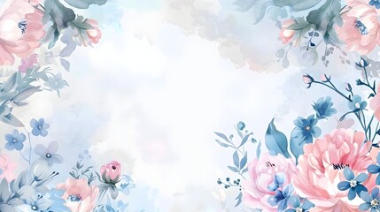 Obraz premium Elegant Floral Border with Delicate Watercolor Peonies and Forget Me Nots