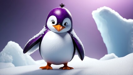 Obraz premium a plum transformed into a penguin with the ski background