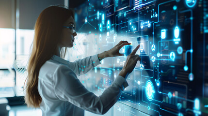 Naklejka premium Woman touching a teleworking concept