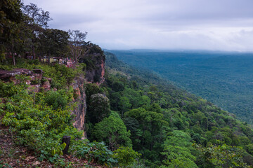 Landscape of Mo E Daeng Cliff, Phra Wihan National Park border of Thailand and Cambodia, Sisaket province,Thailand.