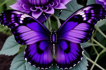 Violet, purple butterfly with purple flowers.