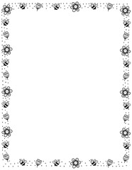 Doodle Borders Frames Clipart Commercial Use, Spring Doodle Borders, Hand Drawn Doodle Clip Art Page Border Frames, Black and White Doodle Page Borders, flowers, leaves, nature, bees, butterflies