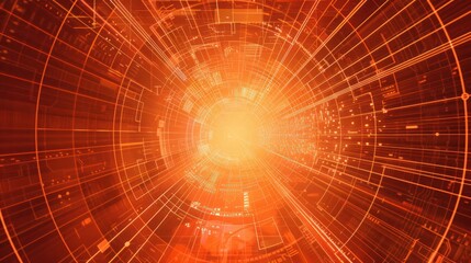 Energetic orange plexus pattern with a vibrant technology theme, ample space for text in the lower center