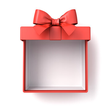 Blank products display showcase present box or top view of red gift box mock up exhibition booth expo isolated on white background with shadow minimal creative idea concepts 3D rendering