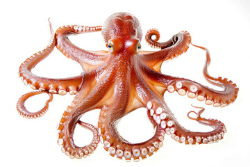Fototapeta premium An octopus spreads out its eight arms on a white background