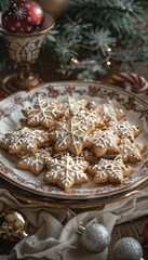 Naklejka premium a plate of christmas cookies on a table