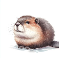 흰 배경, 비버, 수채화 (white background, beaver, water colour)