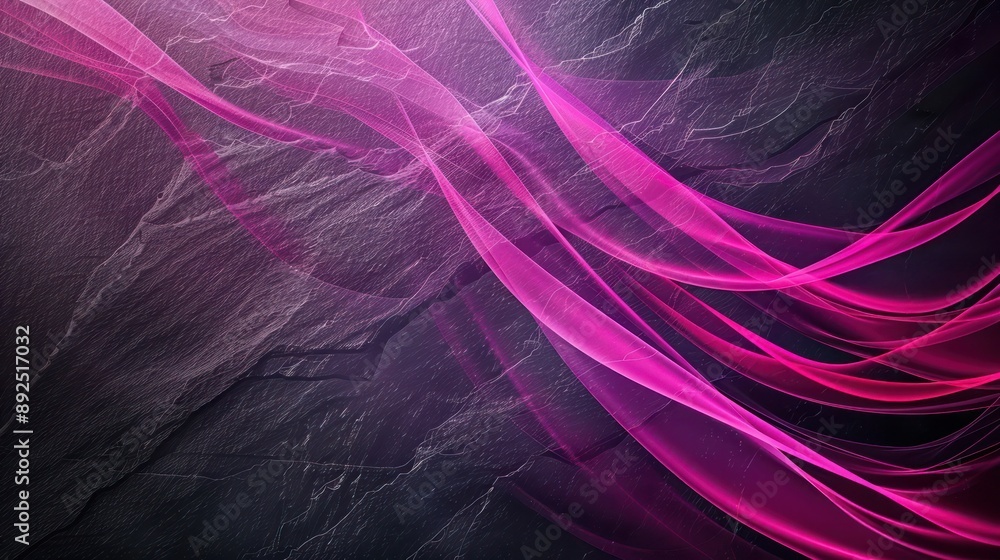 Poster flowing lines of bright pink and purple on a dark slate background, creating a space for expressive 