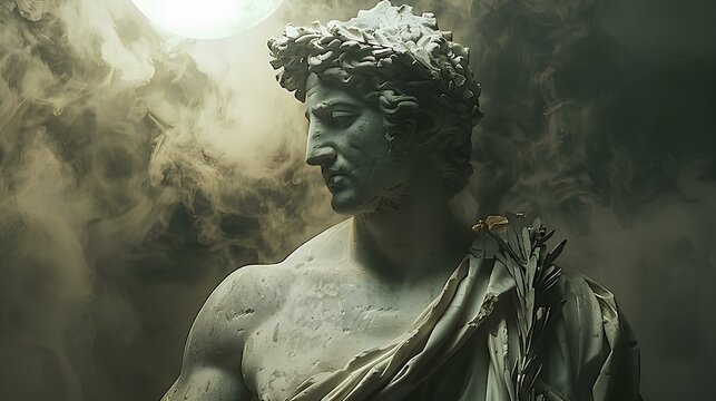 Ancient Greek statue of god Apollo in marble. roman god Phoebus. greek deity
