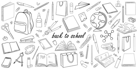 Set of simple vector illustrations with hand drawn school, doodles and back to school.
