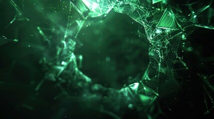 Glowing green plexus design on a dark background, lower center text space for striking visibility
