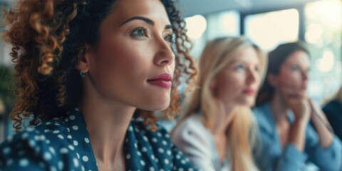 Obraz premium Group of females seated in a row, possibly friends or colleagues