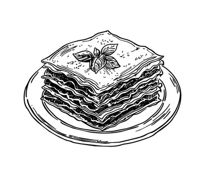 recommend clip art: lasagna engraving black and white outline