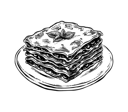 recommend clip art: lasagna engraving black and white outline