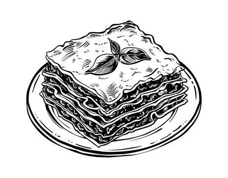 recommend clip art: lasagna engraving black and white outline