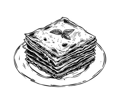 recommend clip art: lasagna engraving black and white outline