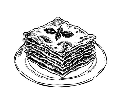 recommend clip art: lasagna engraving black and white outline