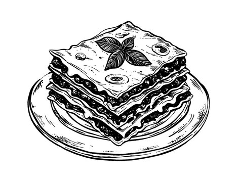 recommend clip art: lasagna engraving black and white outline