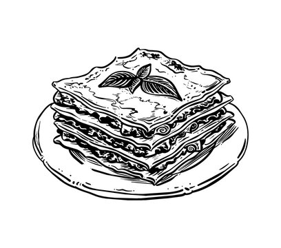 recommend clip art: lasagna engraving black and white outline
