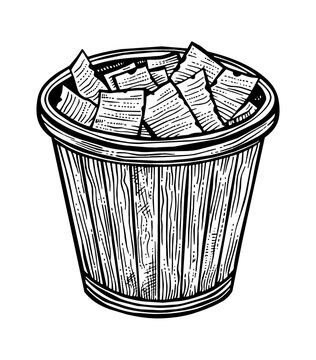 recommend clip art: paper trash basket engraving black and white outline