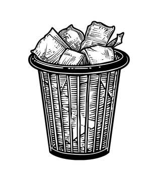 recommend clip art: paper trash basket engraving black and white outline