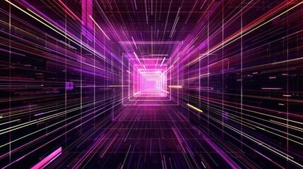 High-tech plexus pattern with purple and pink lines, central copy space for impactful text placement