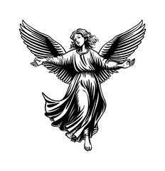 Obraz premium angel engraving black and white outline