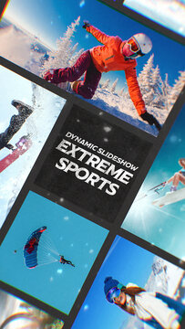 Extreme Sports Dynamic Slideshow. Vertical Stories Opener for Social Media.