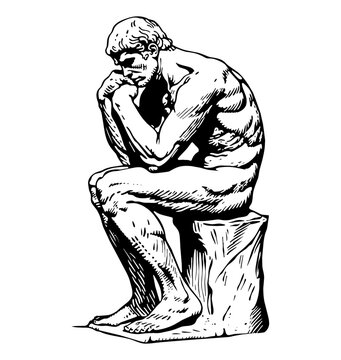 recommend clip art: thinker statue engraving black and white outline