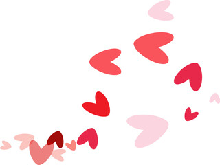 Red hearts confetti. Scatter cornered border on white valentine background.