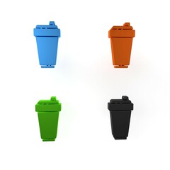 Colorful Fitness shaker icon isolated on white background. Sports shaker bottle with lid for water and protein cocktails. Minimalism concept. 3D render illustration