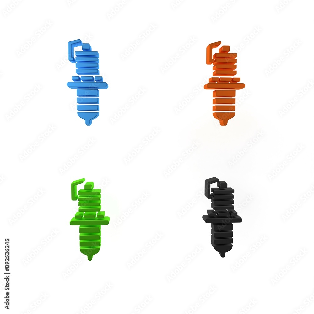 Canvas Prints Colorful Car spark plug icon isolated on white background. Car electric candle. Minimalism concept. 3D render illustration