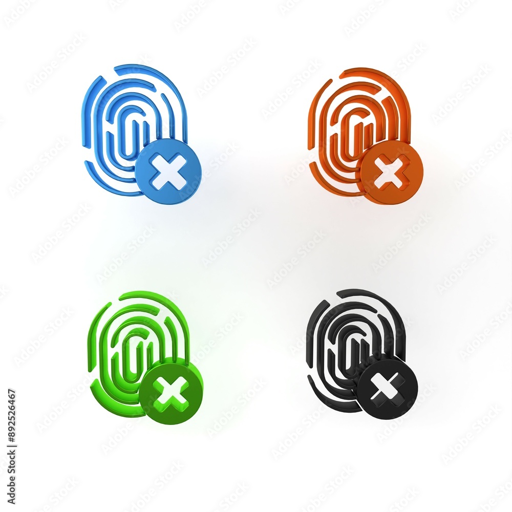 Poster colorful cancelled fingerprint icon isolated on white background. access denied for user concept. er