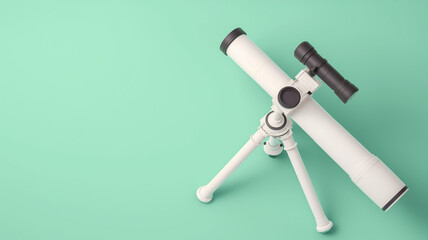 Fototapeta premium 3D Render of Telescope on Pastel Mint Background. Generative AI