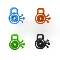 Colorful Cyber security icon isolated on white background. Closed padlock on digital circuit board. Safety concept. Digital data protection. Minimalism concept. 3D render illustration