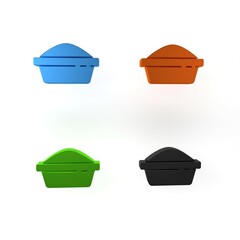 Colorful Pet food bowl for cat or dog icon isolated on white background. Dog or cat paw print. Minimalism concept. 3D render illustration