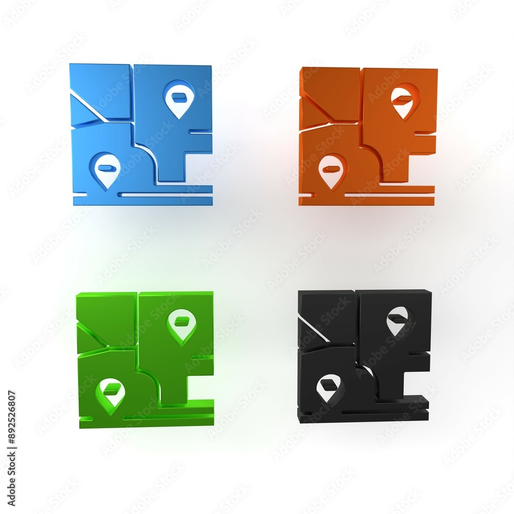 Poster colorful folded map with location marker icon isolated on white background. minimalism concept. 3d r