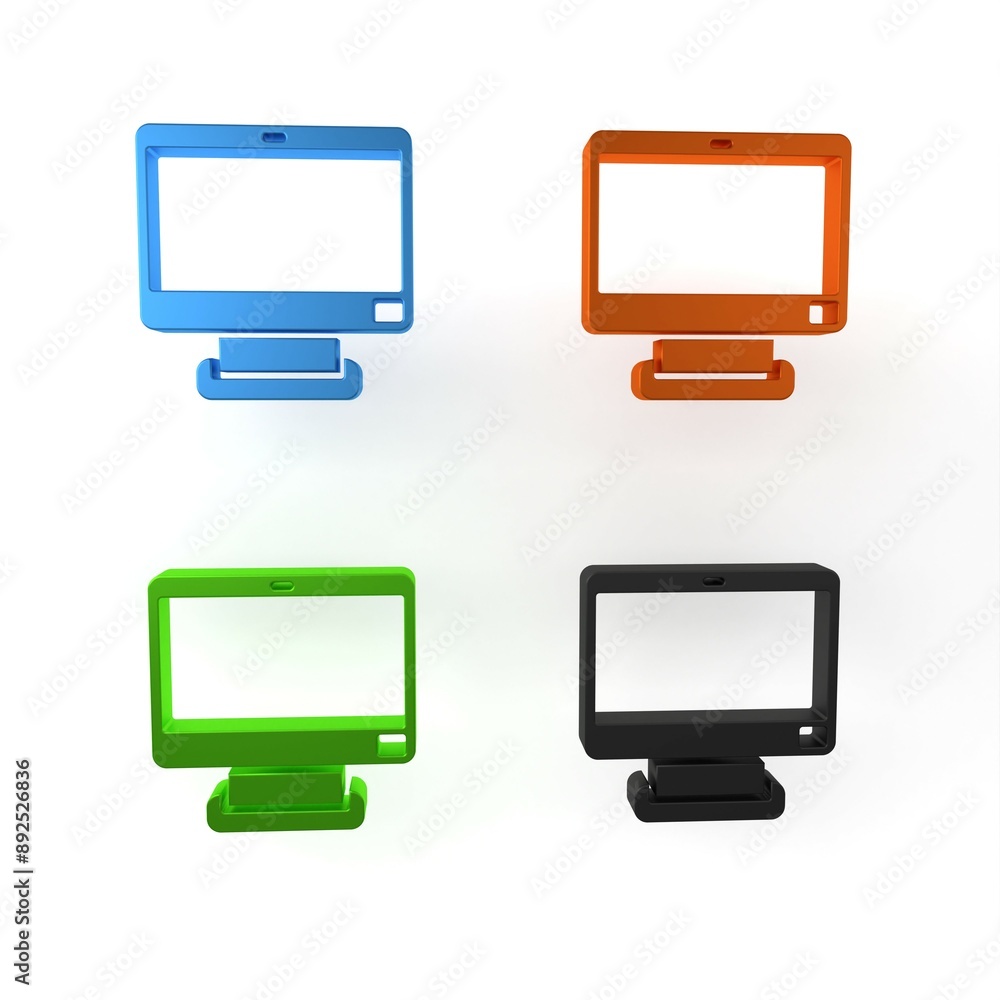 Poster colorful computer monitor screen icon isolated on white background. electronic device. front view. m