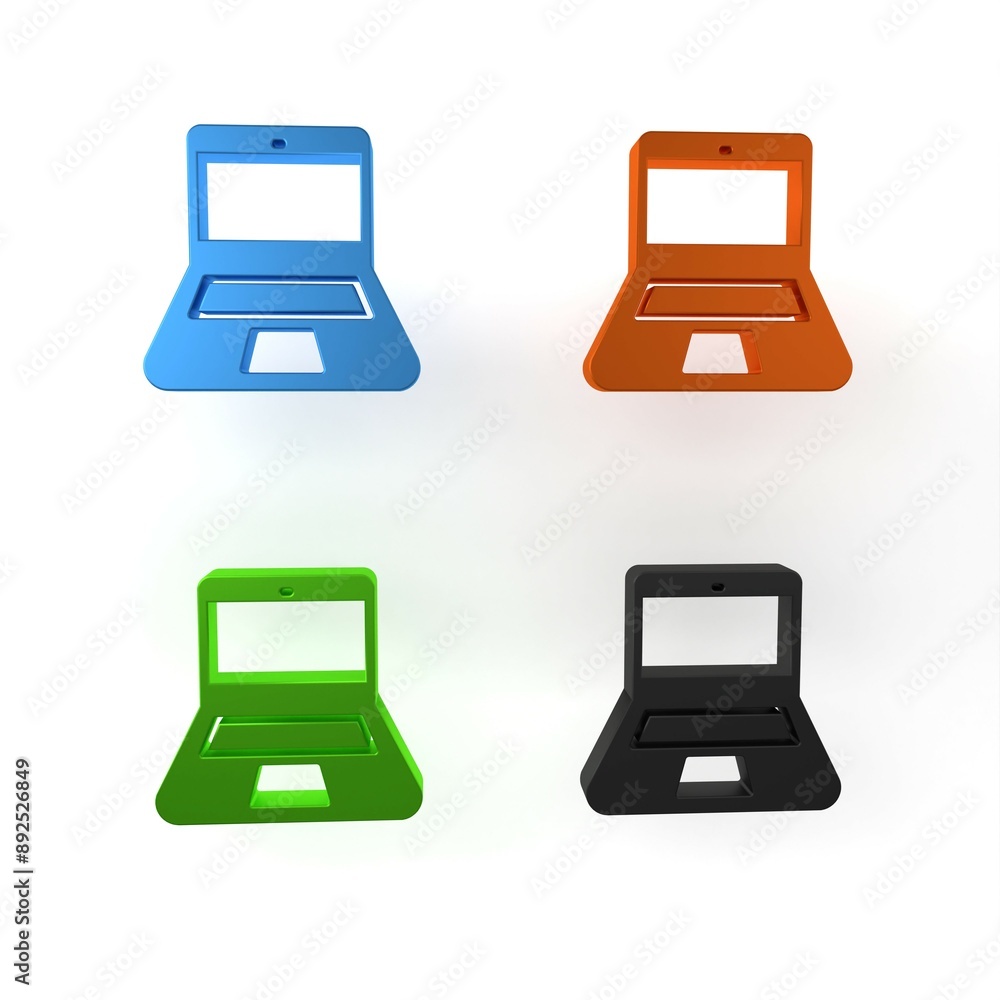 Sticker Colorful Laptop icon isolated on white background. Computer notebook with empty screen sign. Minimalism concept. 3D render illustration