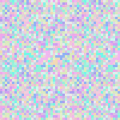 Holographic neon pastel unicorn colorful square mosaic seamless pattern. Trendy iridescent rainbow texture. Modern pearlescent abstract magical fairy background.