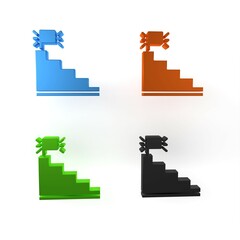 Fototapeta premium Colorful Stair with finish flag icon isolated on white background. Career growth business concept. Concept of business development. Minimalism concept. 3D render illustration