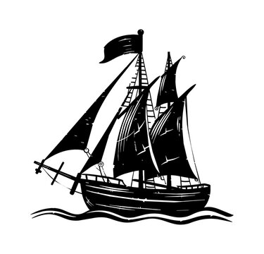 recommend clip art: old sail ship engraving black and white outline