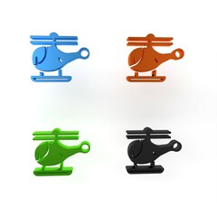 Colorful Helicopter aircraft vehicle icon isolated on white background. Minimalism concept. 3D render illustration